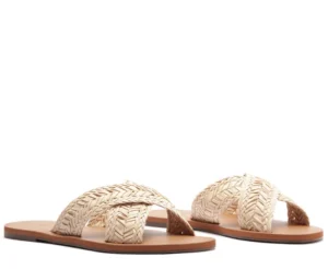 Rasteira Anacapri Palha Branca Tiras Cruzadas Natural