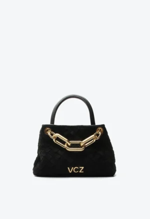 Bolsa Tiracolo Mika Pequena Vicenza Preta em Camurça com Corrente