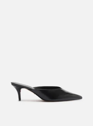 Mule Preta Couro Salto Médio Fino Minimal - Arezzo