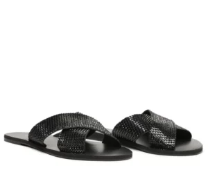 Rasteira Anacapri Glam Preta com Tiras em Strass