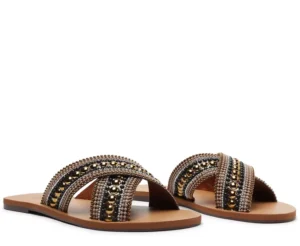 Rasteira Anacapri Marrom com Pedrarias Tiras Cruzadas