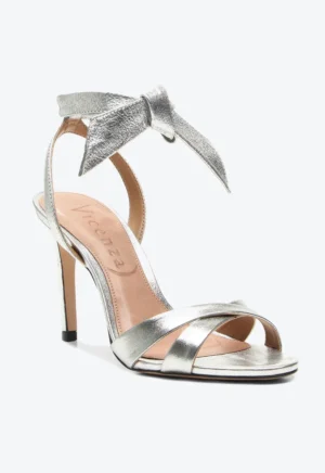 Sandália Capri Vicenza Prata Couro Salto Alto 7 cm