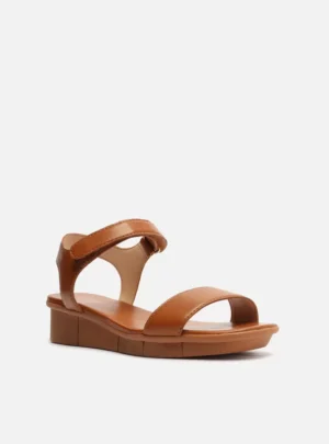 Sandália Flatform Comfort Couro Marrom com Velcro