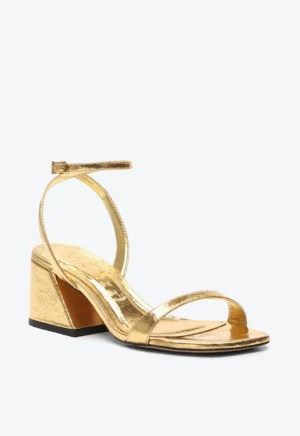 Sandália Vicenza Patmos Dourada Couro Salto Médio 6 cm