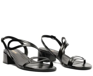 Sandália Anacapri Salto Bloco Preto Tiras Irregulares