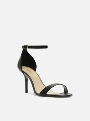 Sandália Arezzo Preta Couro Salto Alto Fino Isabelli