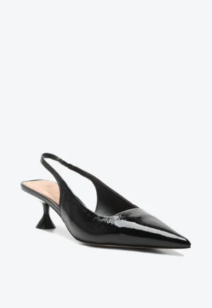 Slingback Vicenza Servia Preto Verniz Salto Médio 5,5 cm