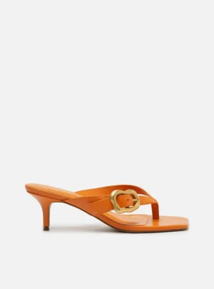 Tamanco Laranja Couro Salto Fino Fivela Orgânica