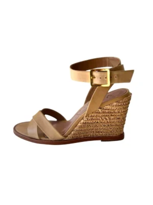 Sandália Anabela Vicenza Tiras Cruzadas Nude Palha Natural