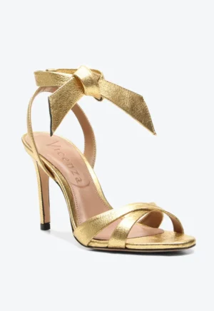 Sandália Capri Vicenza Dourada Couro com Salto 7 cm