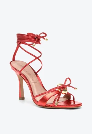 Sandália Crystal Vicenza Vermelha Couro Metalizado 9,5 cm