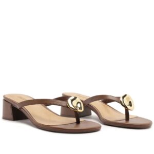 Sandália Tamanco Aplique Metálico Marrom