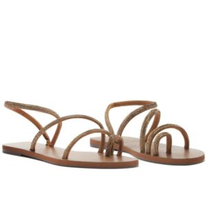 Rasteira Multitiras Cristais Marrom