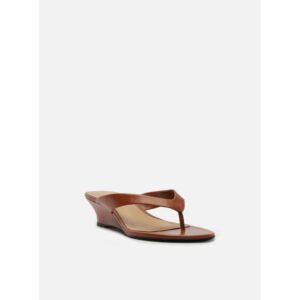 Tamanco Marrom Couro Salto Anabela Flip Flop Arezzo