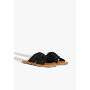 Sandália Rasteira X Schutz Logo Preta