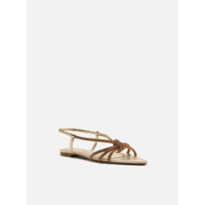 Sandália Rasteira Dourada Tiras Strass Nó Arezzo