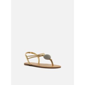 Sandália Rasteira Dourada Slim Peça Cristais Arezzo