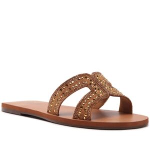 Rasteira Tira H Pedraria Marrom