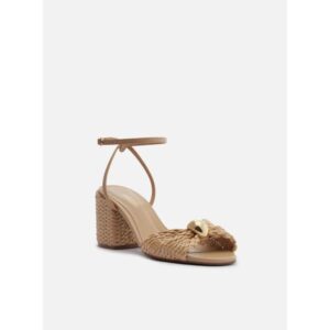 Sandália Nude Palha Salto Bloco Tira Metal Arezzo