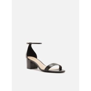 Sandália Preta Couro Salto Médio Bloco Isabelli Arezzo