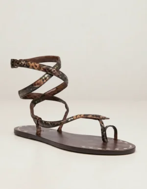 Sandália Rasteira Schutz Snake Marrom Couro