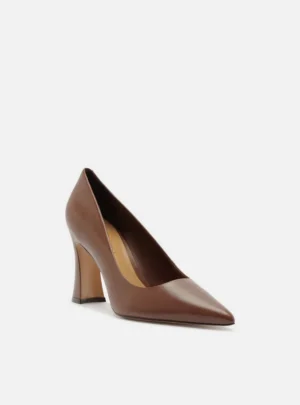 Scarpin Arezzo Marrom Couro Salto Alto Bloco Flare
